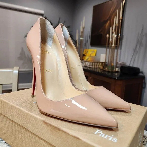 New Christian Louboutin Pigalle Follies 100mm in Patent Nude Leather 39 - Picture 4 of 8